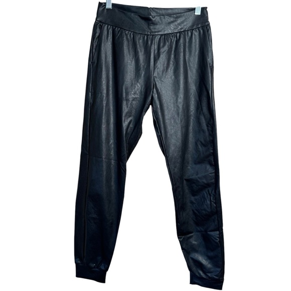 Commando Womens Black Faux Leather Jogger Pants S Small Stretch Pockets $158 L27 - Picture 2 of 11